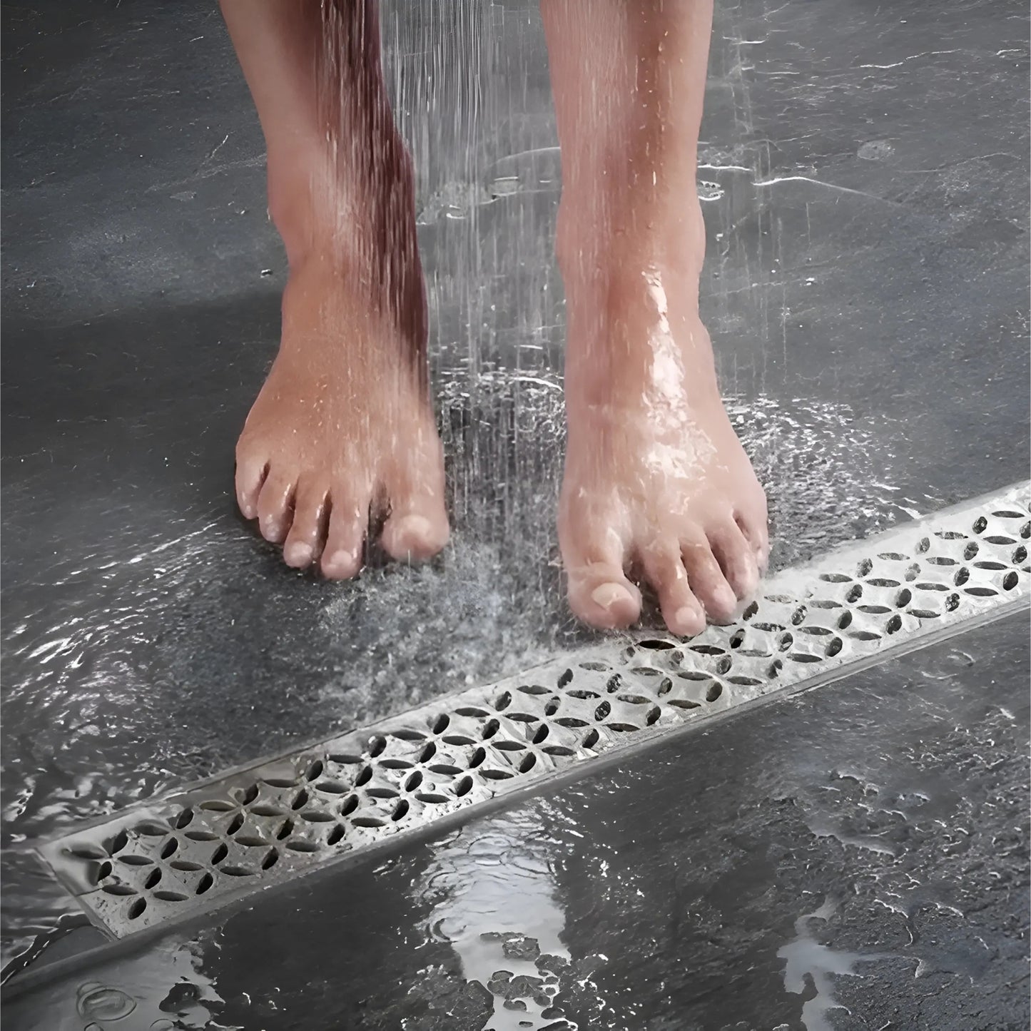 LMC Stainless Steel 304 Shower Drain Channel – Floral Design Linear Floor Drain for Bathroom