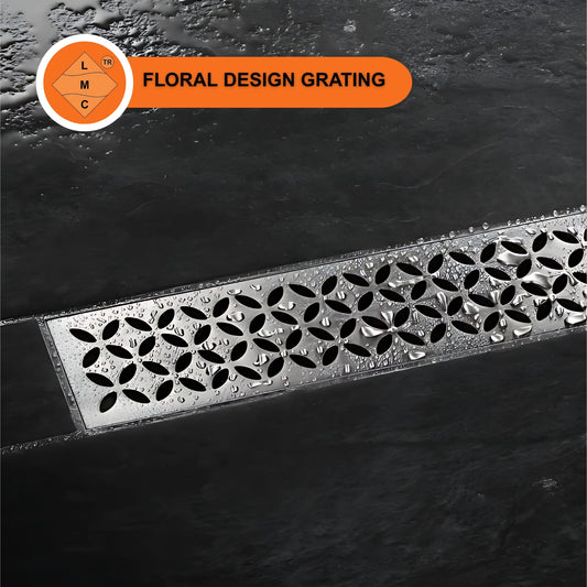 LMC Stainless Steel 304 Shower Drain Channel – Floral Design Linear Floor Drain for Bathroom