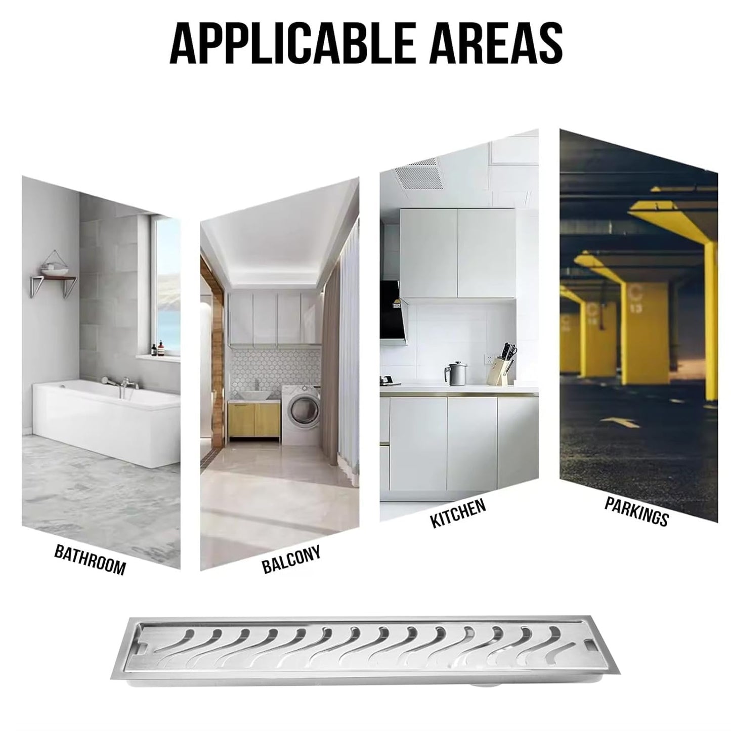 LMC Stainless Steel 304 Shower Drain Channel – Wave Design Linear Floor Drain for Bathroom