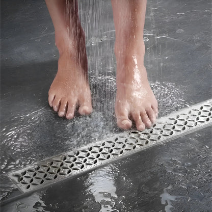 LMC Stainless Steel 304 Shower Drain Channel – Floral Design Linear Floor Drain for Bathroom