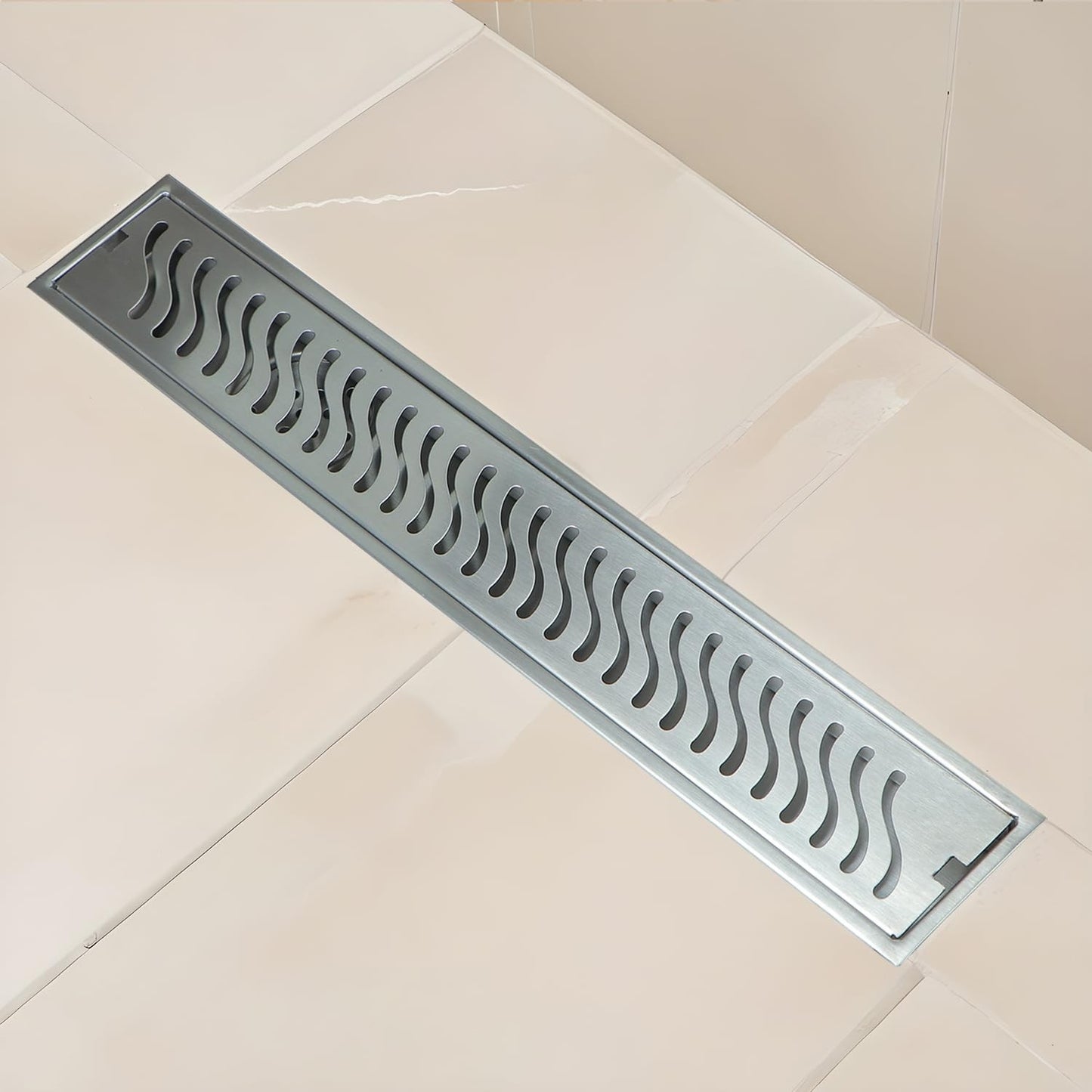 LMC Stainless Steel 304 Shower Drain Channel – Wave Design Linear Floor Drain for Bathroom