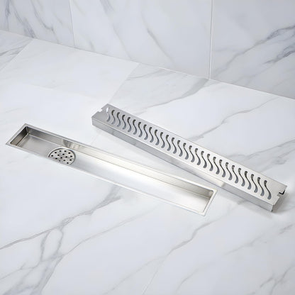 LMC Stainless Steel 304 Shower Drain Channel – Wave Design Linear Floor Drain for Bathroom