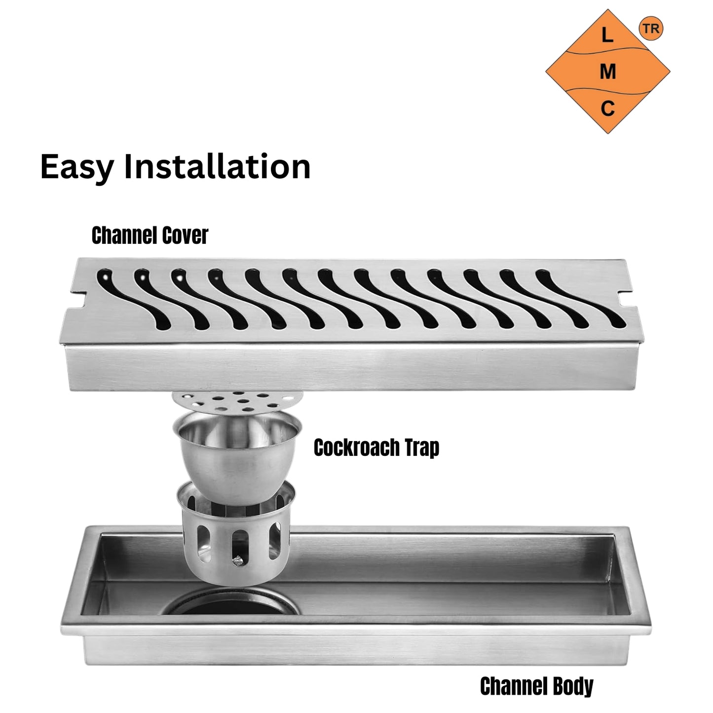 LMC Stainless Steel 304 Shower Drain Channel – Wave Design Linear Floor Drain for Bathroom