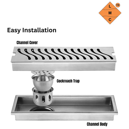 LMC Stainless Steel 304 Shower Drain Channel – Wave Design Linear Floor Drain for Bathroom